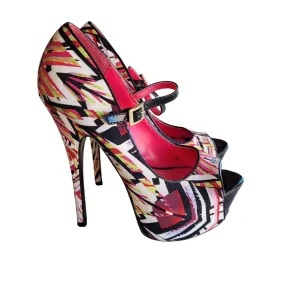 Alba Fuchsia Multicolor Abstract Art Peep Toe Stiletto High Heels Women's Size 7