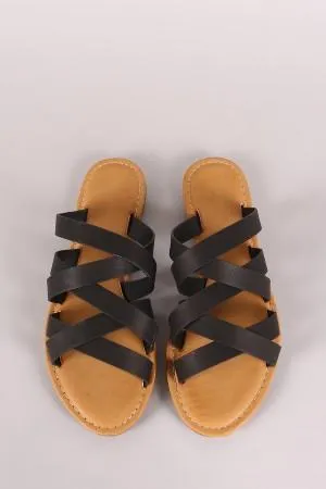 Bamboo Strappy Crisscross Slip-On Flat Sandal