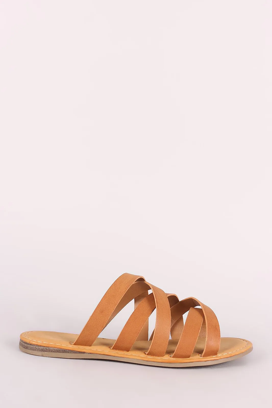 Bamboo Strappy Crisscross Slip-On Flat Sandal