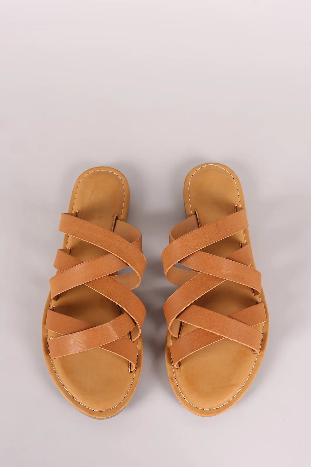 Bamboo Strappy Crisscross Slip-On Flat Sandal