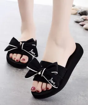 Beautiful Black Bow Slide Sandals For Women LY0154