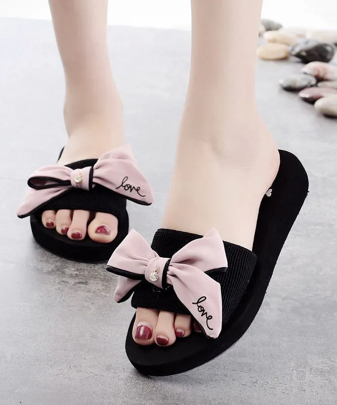 Beautiful Black Bow Slide Sandals For Women LY0154