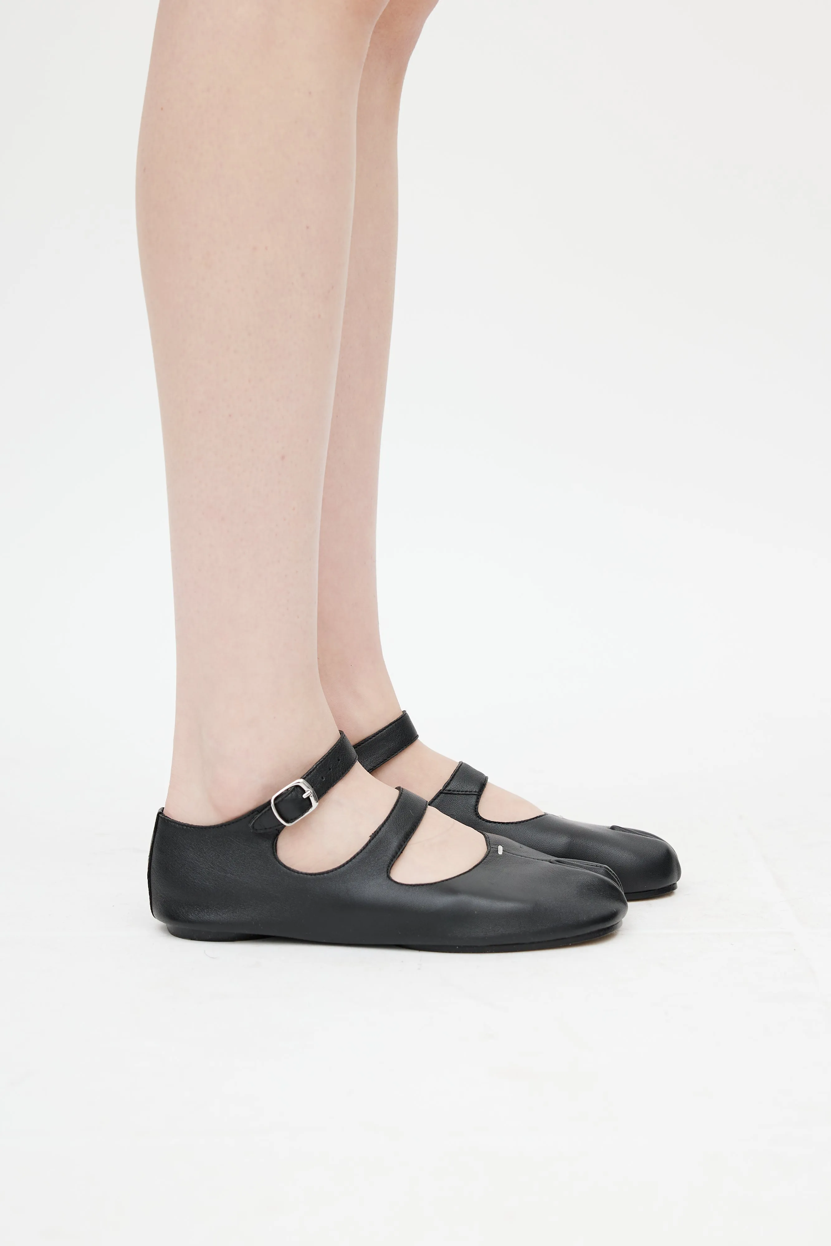 Black Mary Jane Leather Tabi Flat