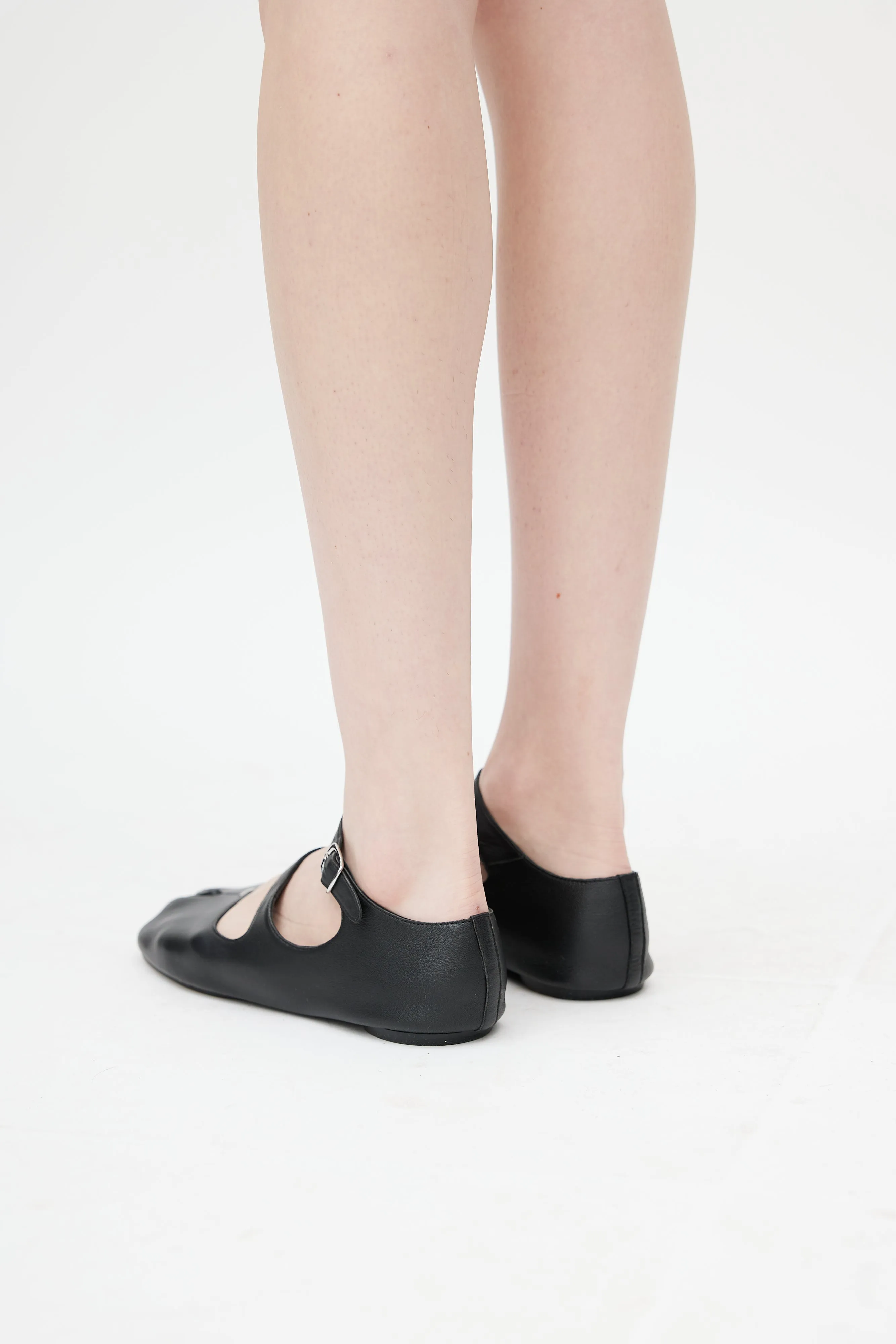 Black Mary Jane Leather Tabi Flat