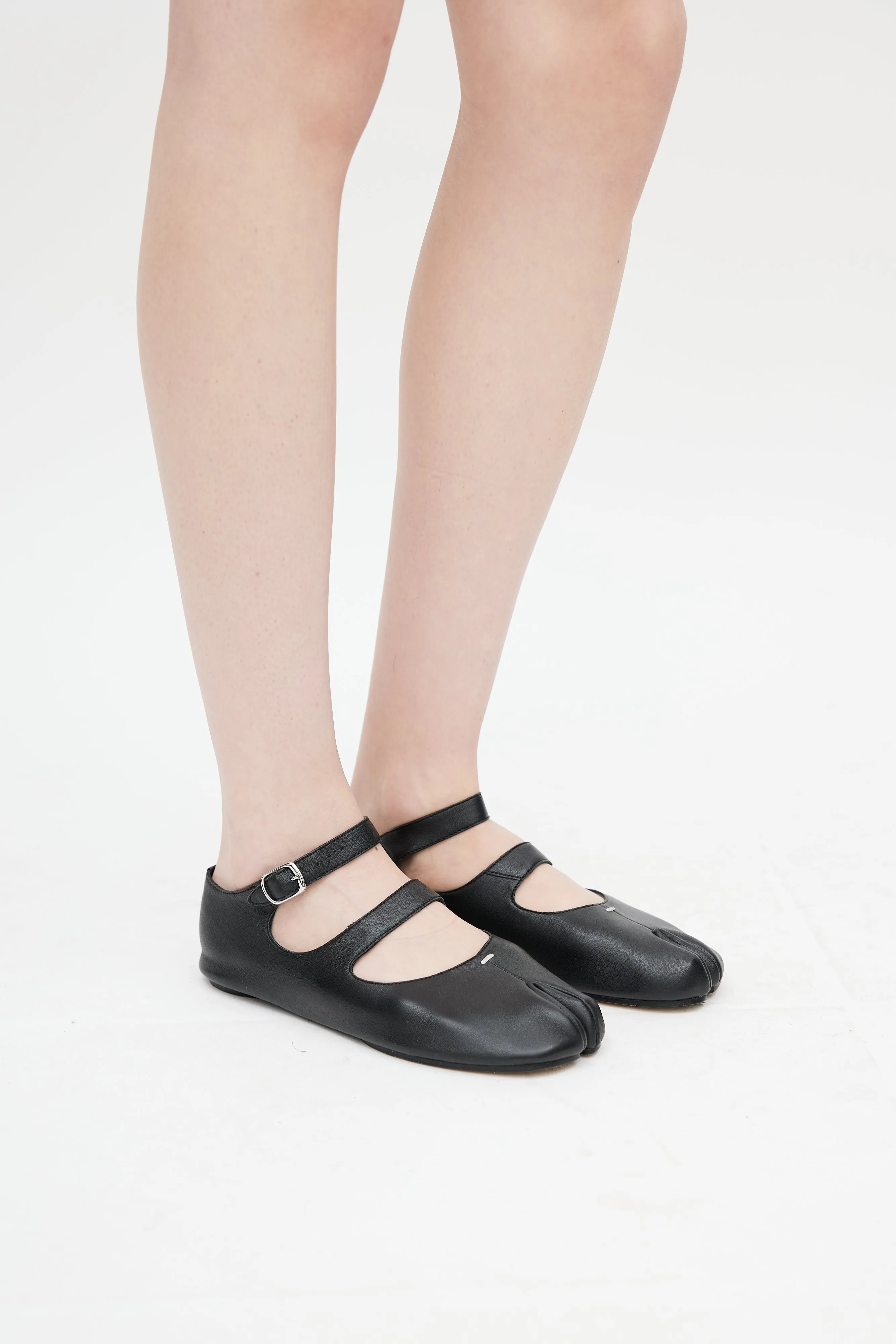 Black Mary Jane Leather Tabi Flat