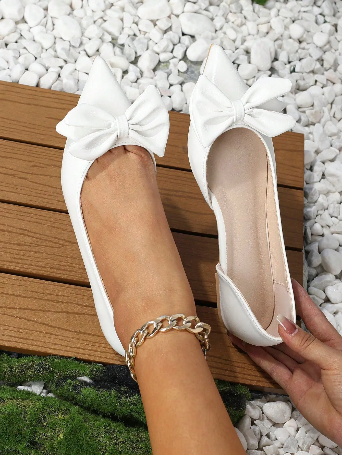 Bow Decor Point Toe Ballet Flats Elegant Flats