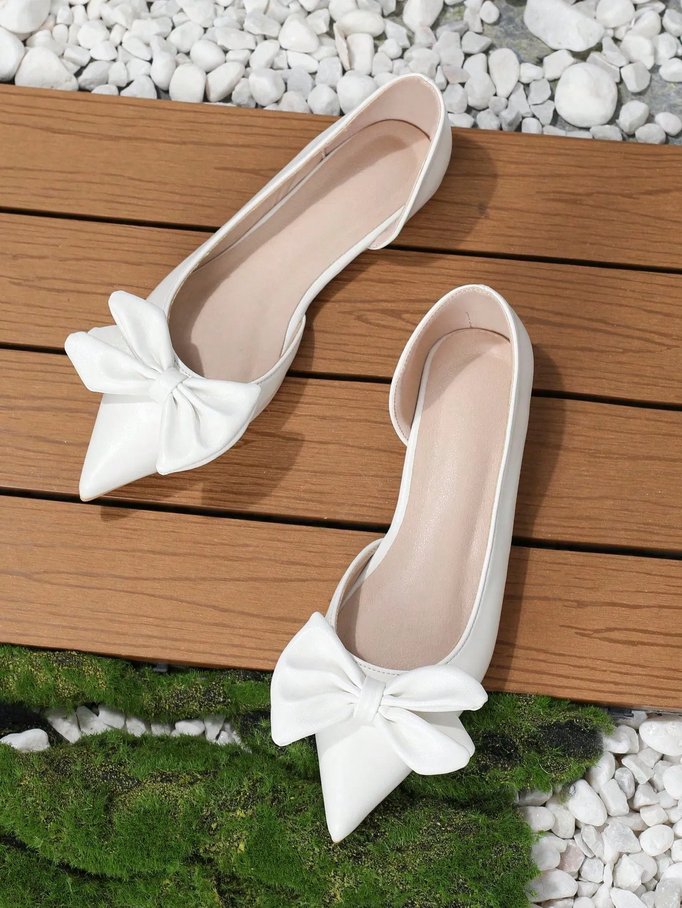 Bow Decor Point Toe Ballet Flats Elegant Flats