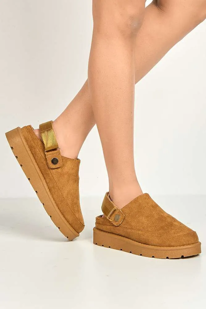 Carly Backless Extended Elastic Strap Slippers in Camel