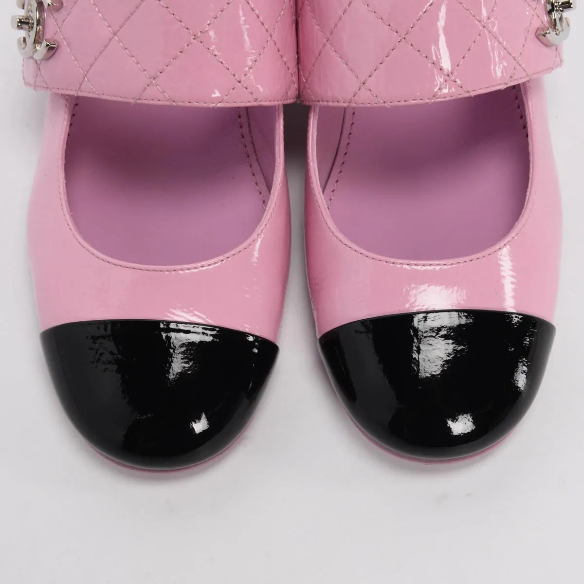 Chanel Pink Crinkled Calfskin Mary Jane Turnlock Flats 37