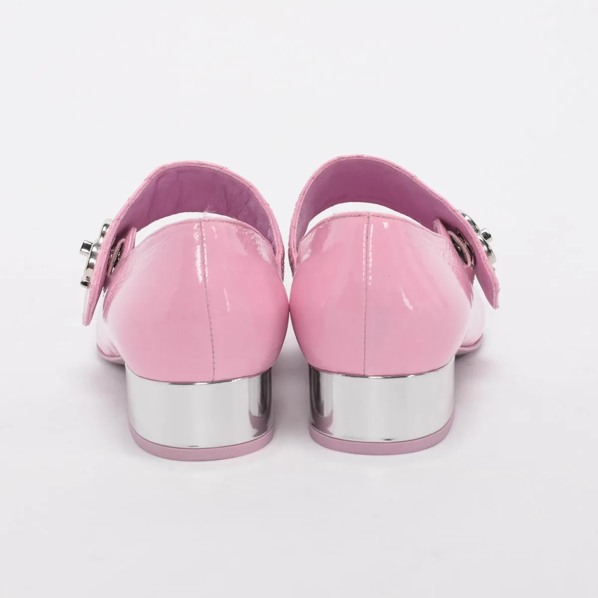 Chanel Pink Crinkled Calfskin Mary Jane Turnlock Flats 37