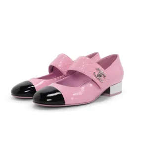 Chanel Pink Crinkled Calfskin Mary Jane Turnlock Flats 37