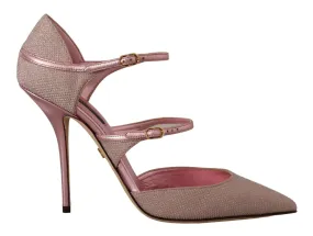 Dolce & Gabbana Pink Glittered Strappy Sandals Mary Jane Shoes