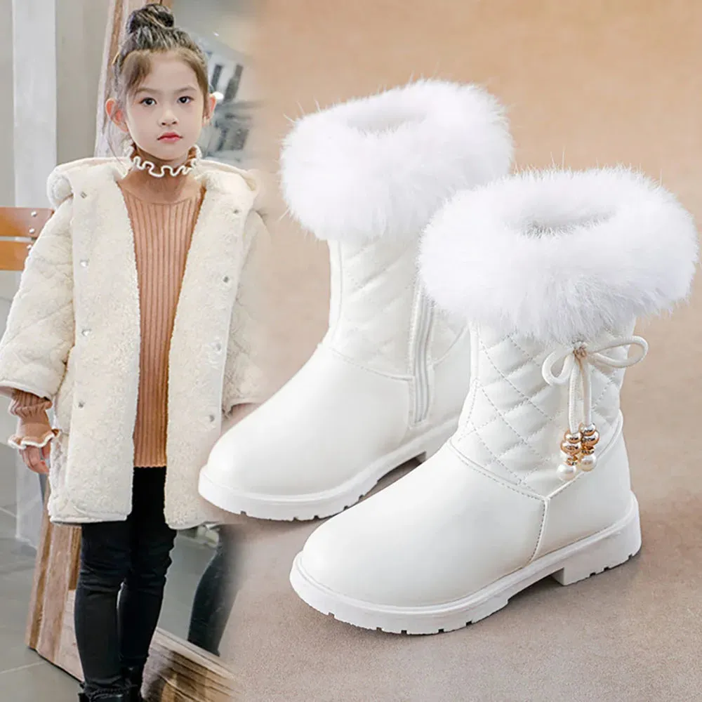 Girls Korean Style Thick Warm Faux Fur Zipper Boots