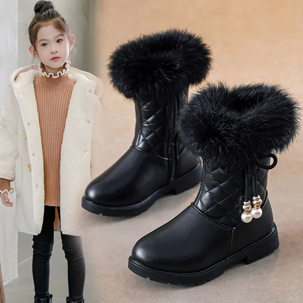 Girls Korean Style Thick Warm Faux Fur Zipper Boots