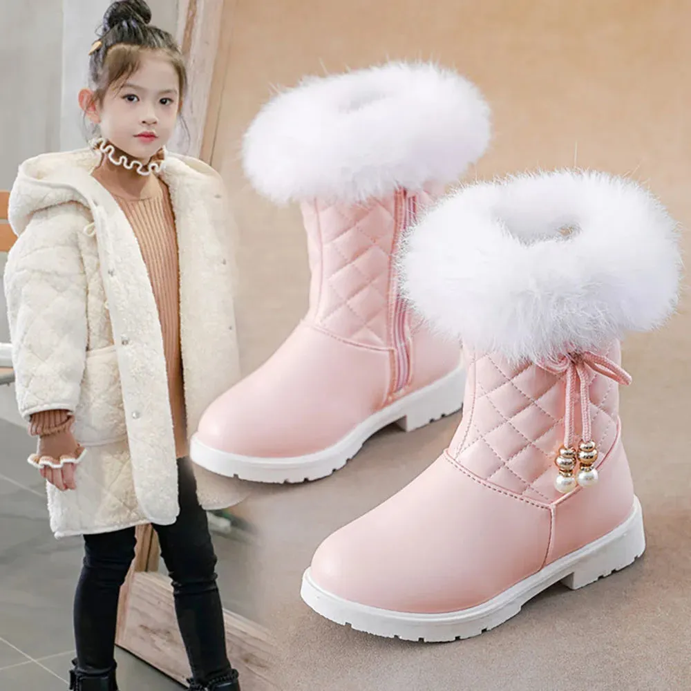 Girls Korean Style Thick Warm Faux Fur Zipper Boots