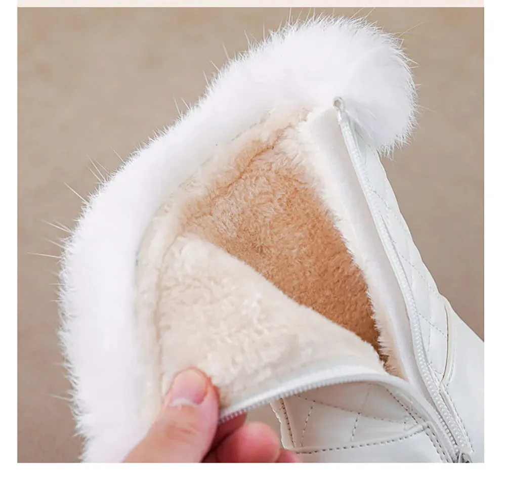 Girls Korean Style Thick Warm Faux Fur Zipper Boots