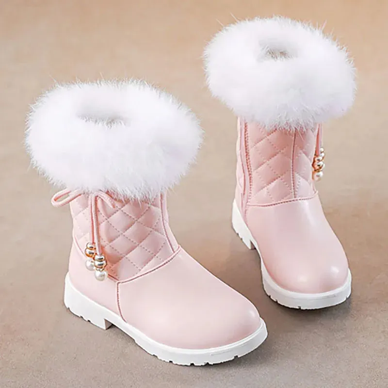 Girls Korean Style Thick Warm Faux Fur Zipper Boots