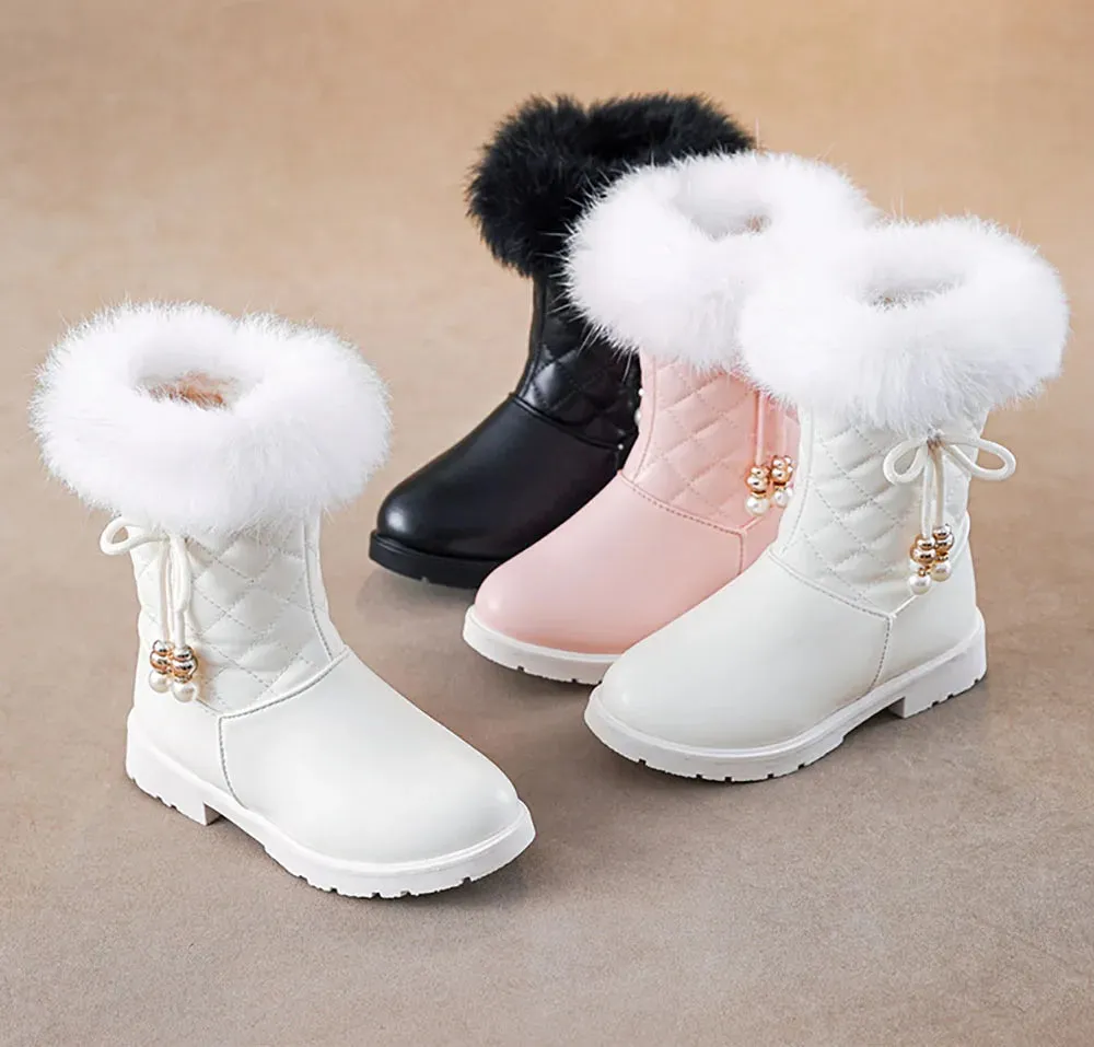 Girls Korean Style Thick Warm Faux Fur Zipper Boots