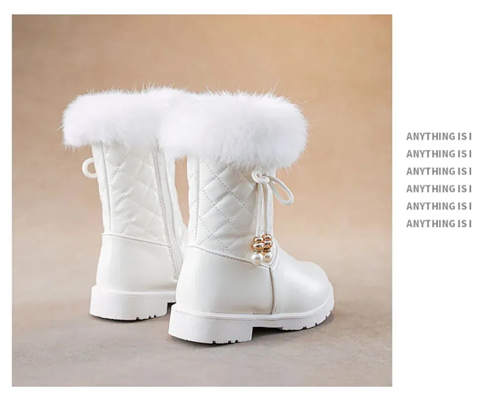 Girls Korean Style Thick Warm Faux Fur Zipper Boots