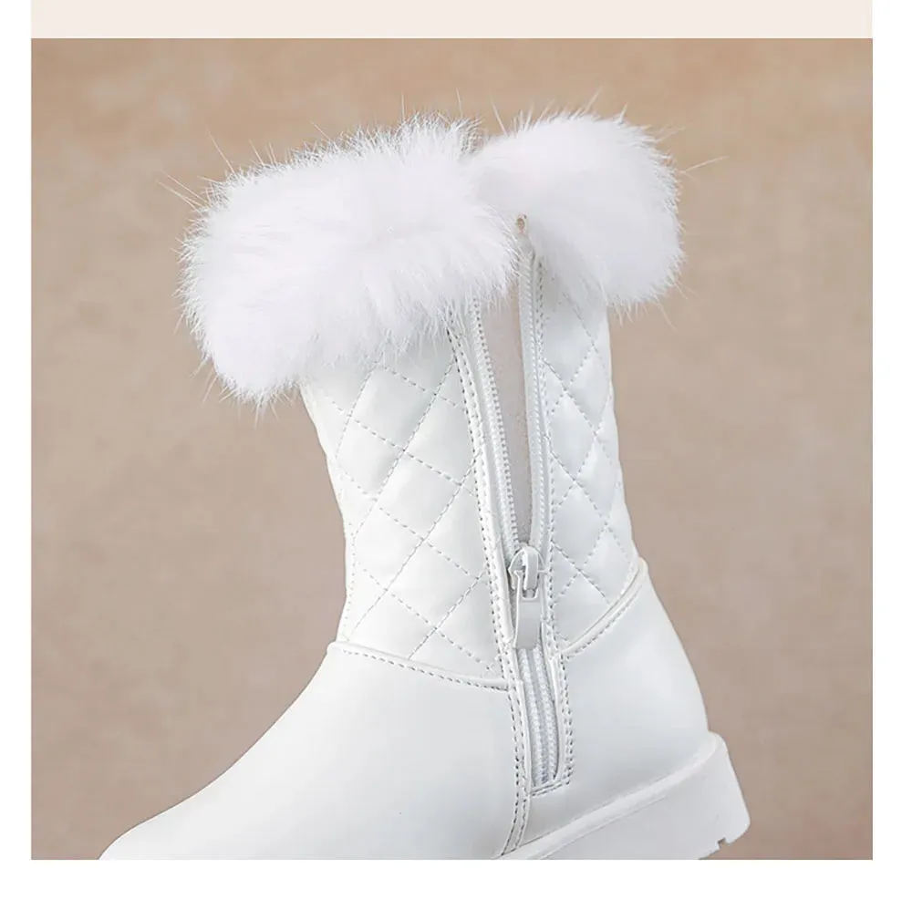 Girls Korean Style Thick Warm Faux Fur Zipper Boots