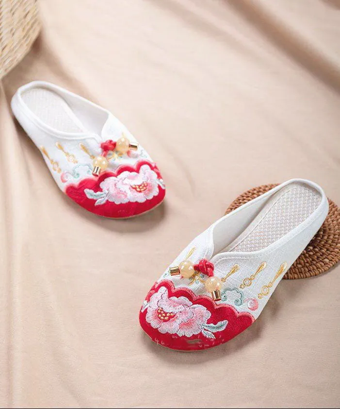 Grey Embroideried Cotton Fabric Vintage Splicing Slide Sandals LY7674