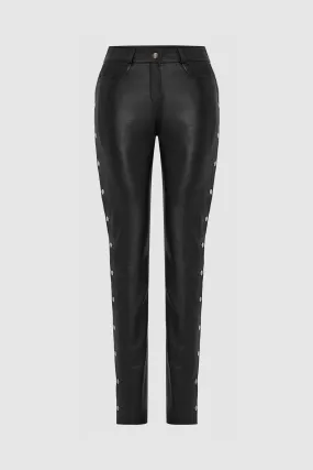 Leather Popper Trousers Black