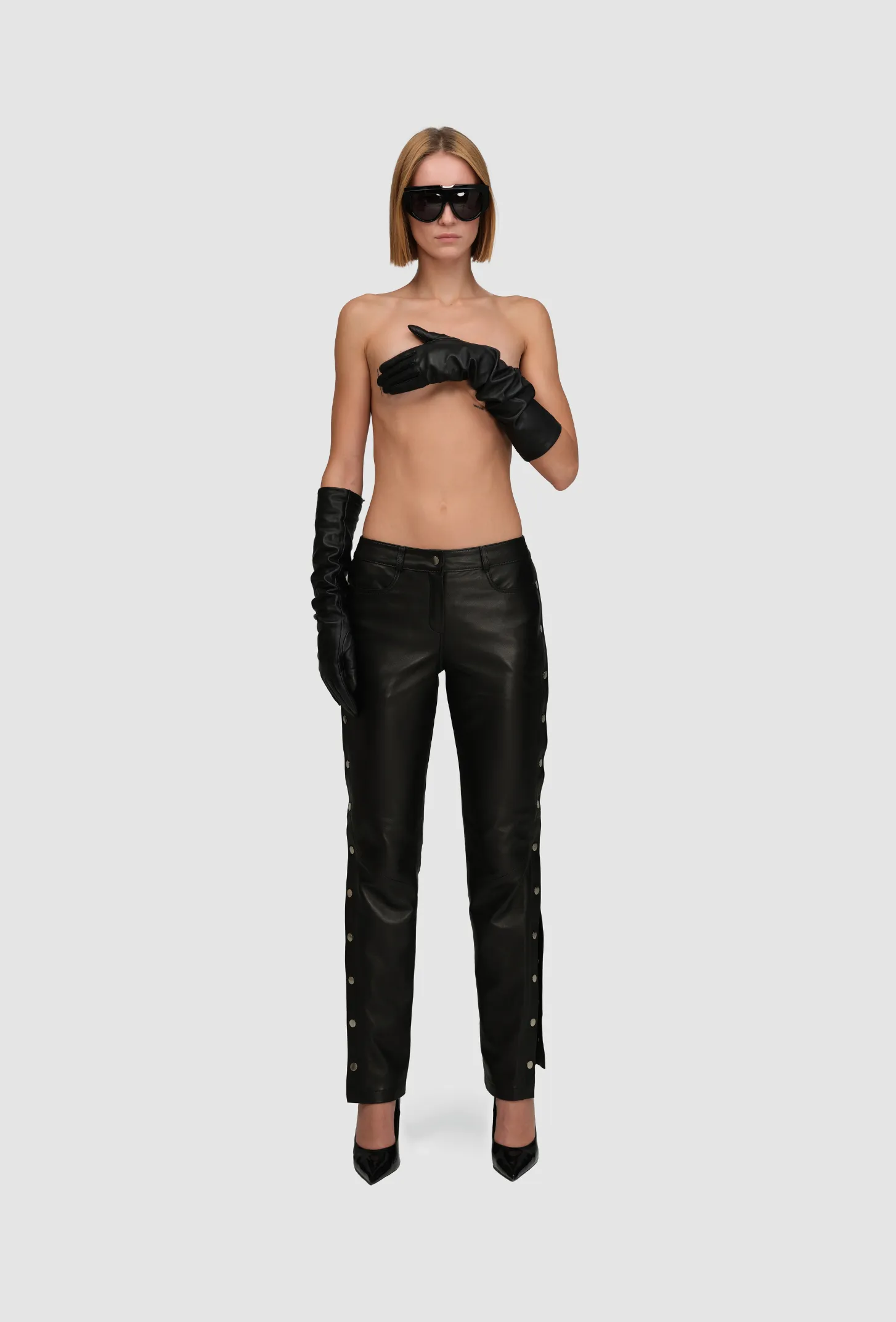 Leather Popper Trousers Black