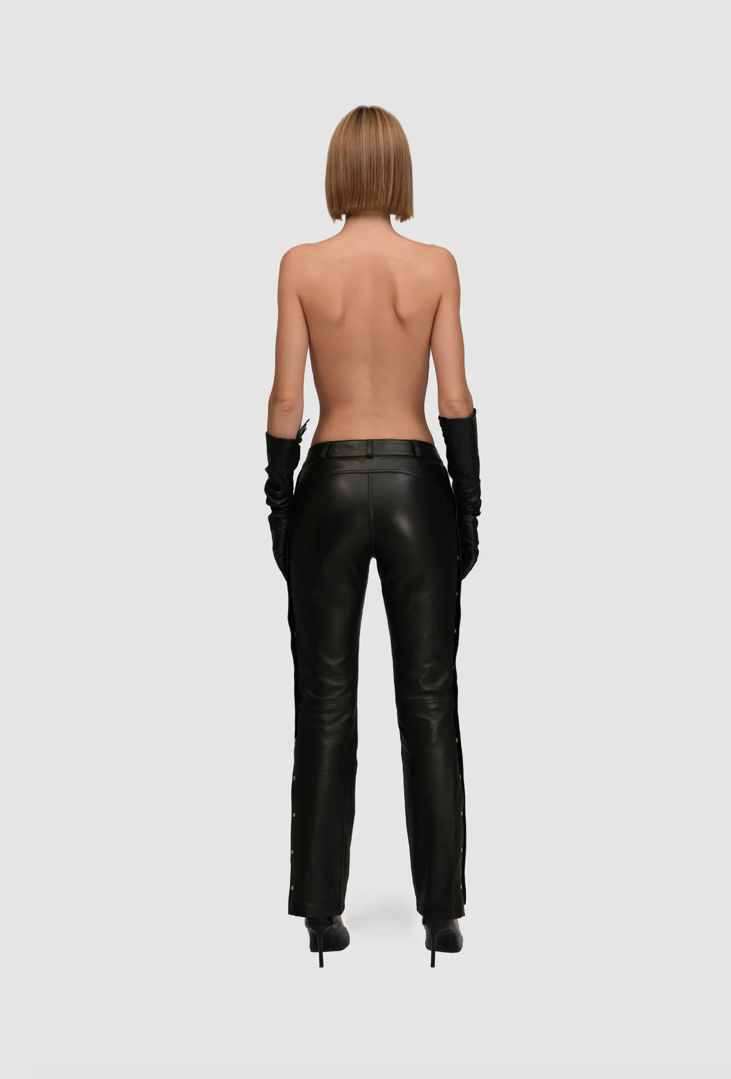 Leather Popper Trousers Black