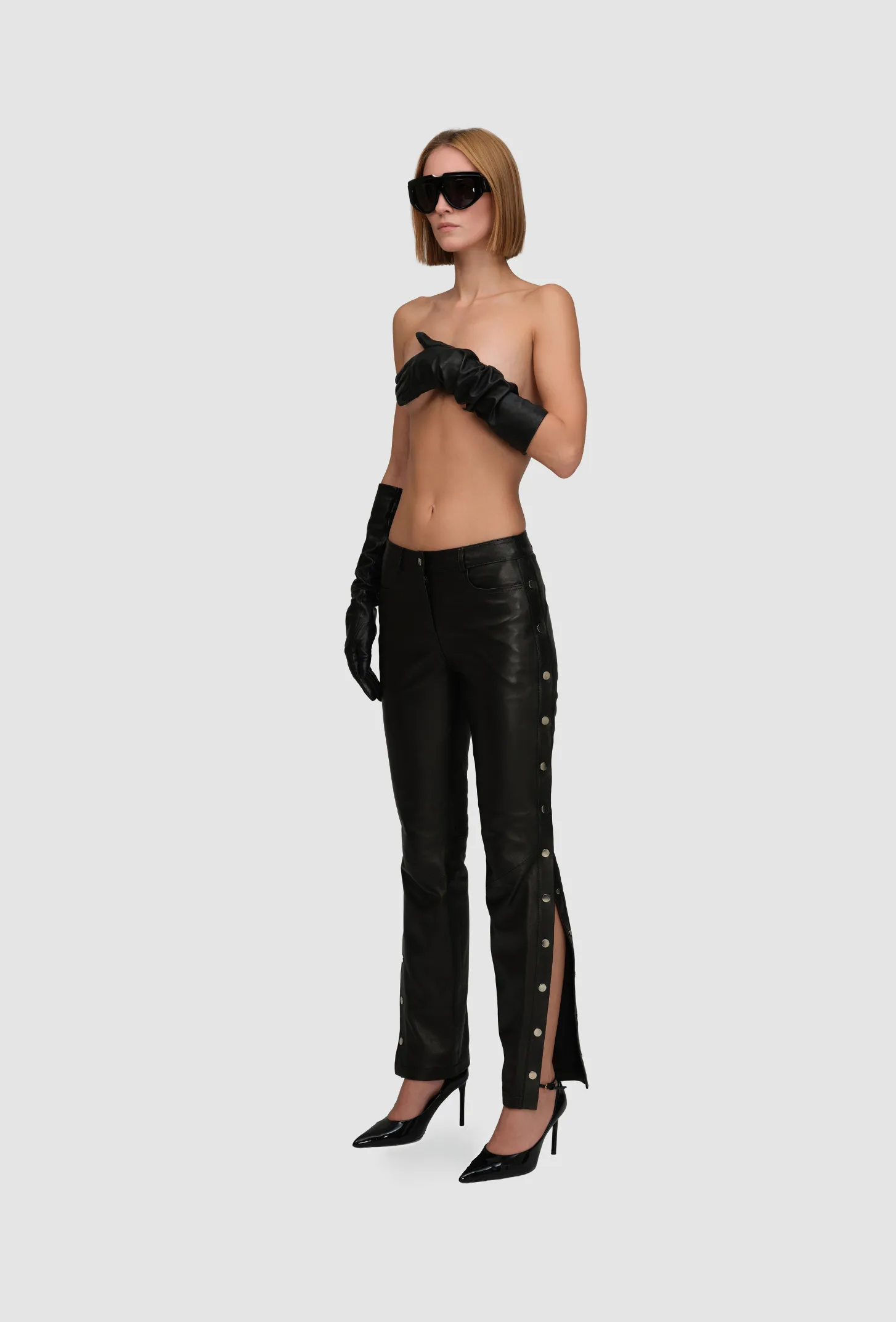 Leather Popper Trousers Black