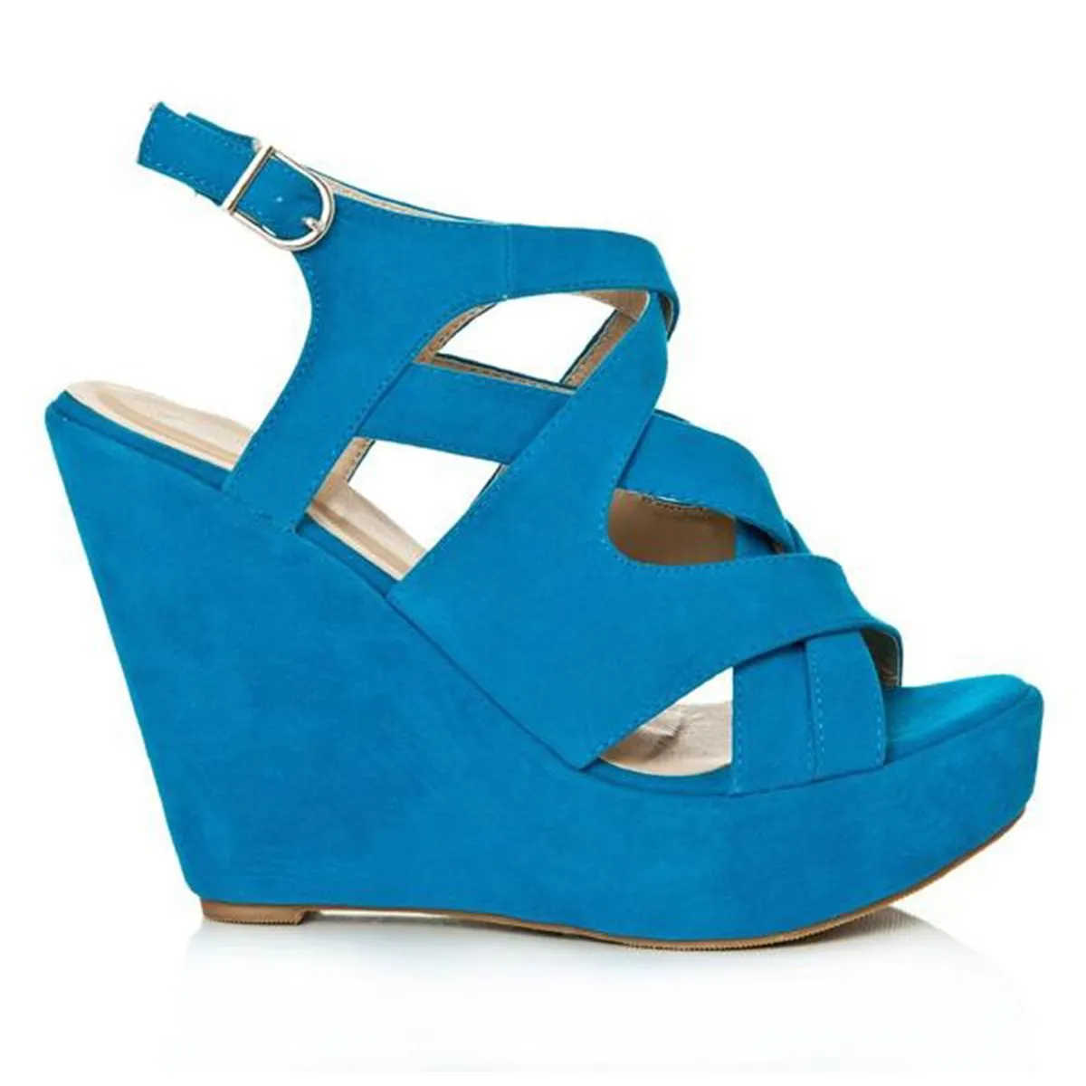 LEEMA Strappy Wedge High Heeled Platform Ankle Strap Sandals