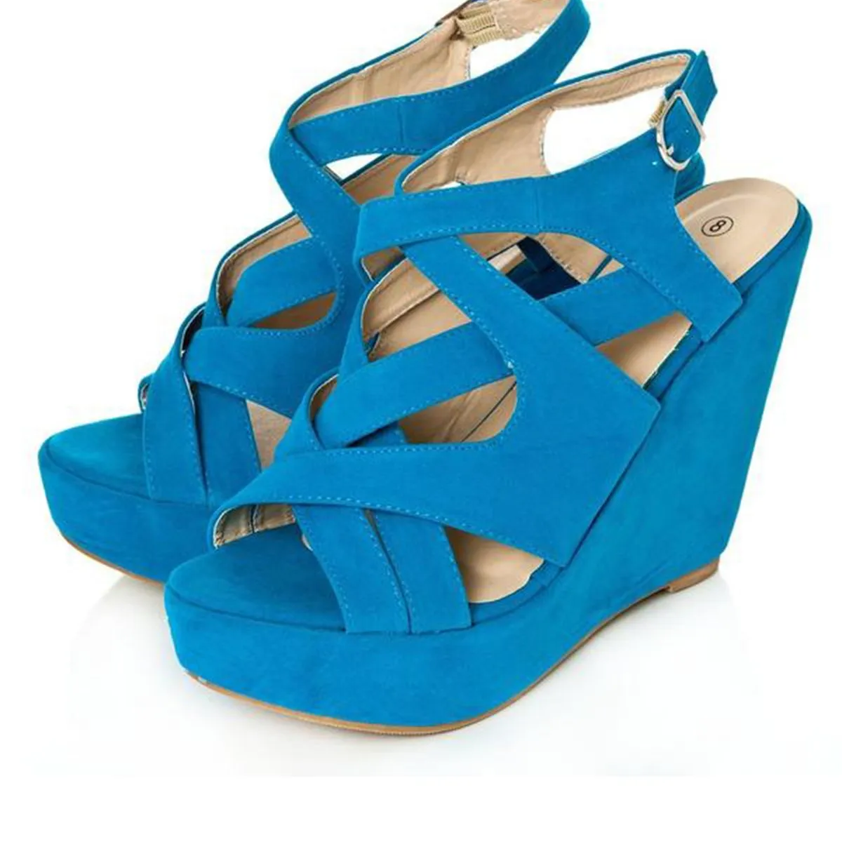 LEEMA Strappy Wedge High Heeled Platform Ankle Strap Sandals