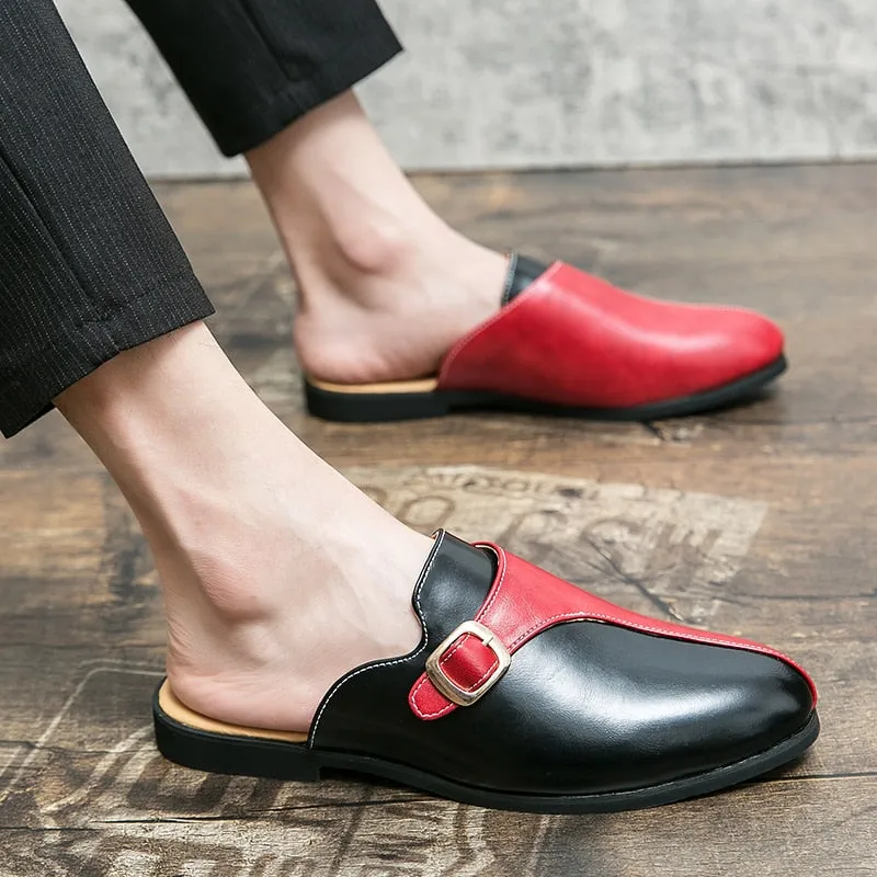 Men's Faux Leather Double Colored Backless Loafers