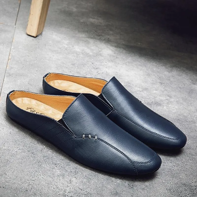 Men's Split Faux Leather Backless Loafers