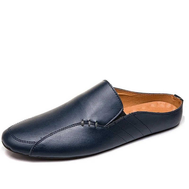 Men's Split Faux Leather Backless Loafers