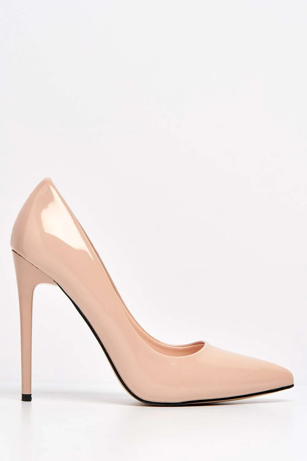 Mila High Stiletto Heel Court Shoe In Nude Patent