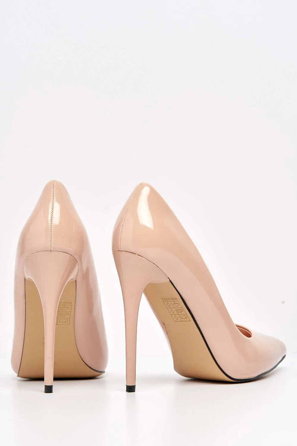 Mila High Stiletto Heel Court Shoe In Nude Patent