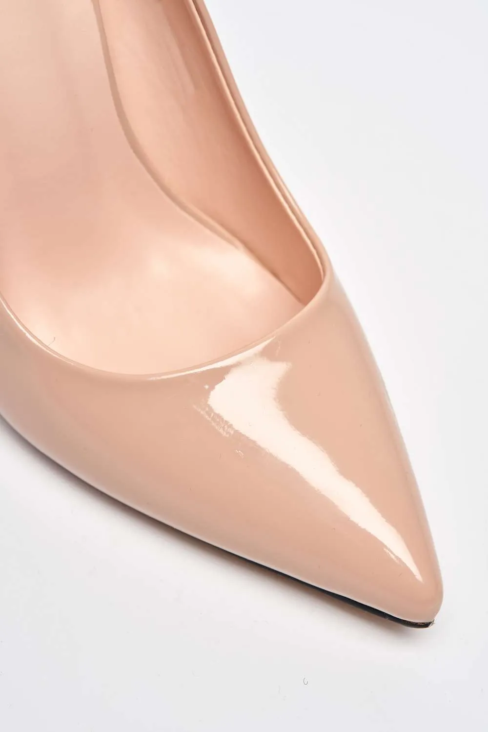 Mila High Stiletto Heel Court Shoe In Nude Patent