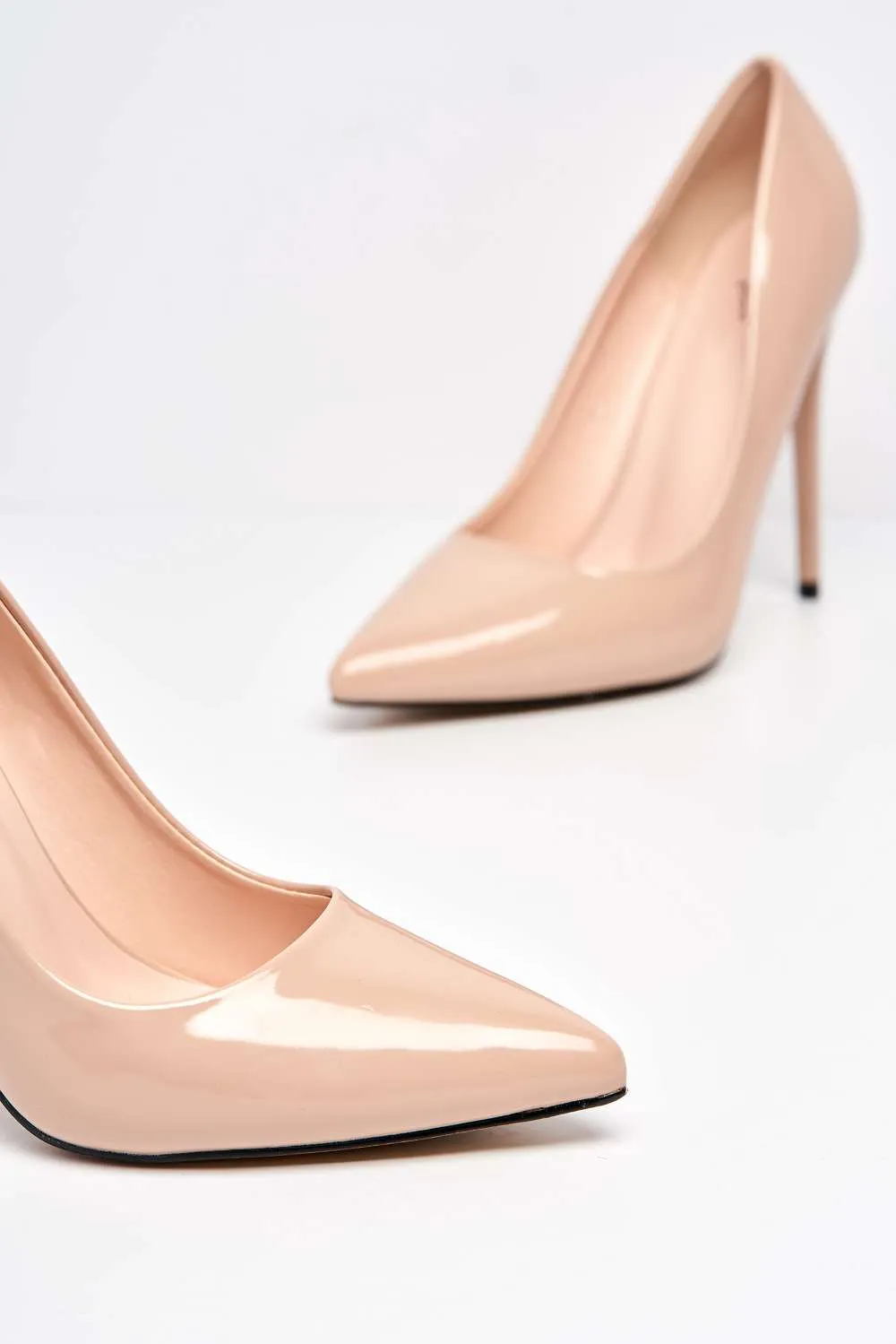 Mila High Stiletto Heel Court Shoe In Nude Patent