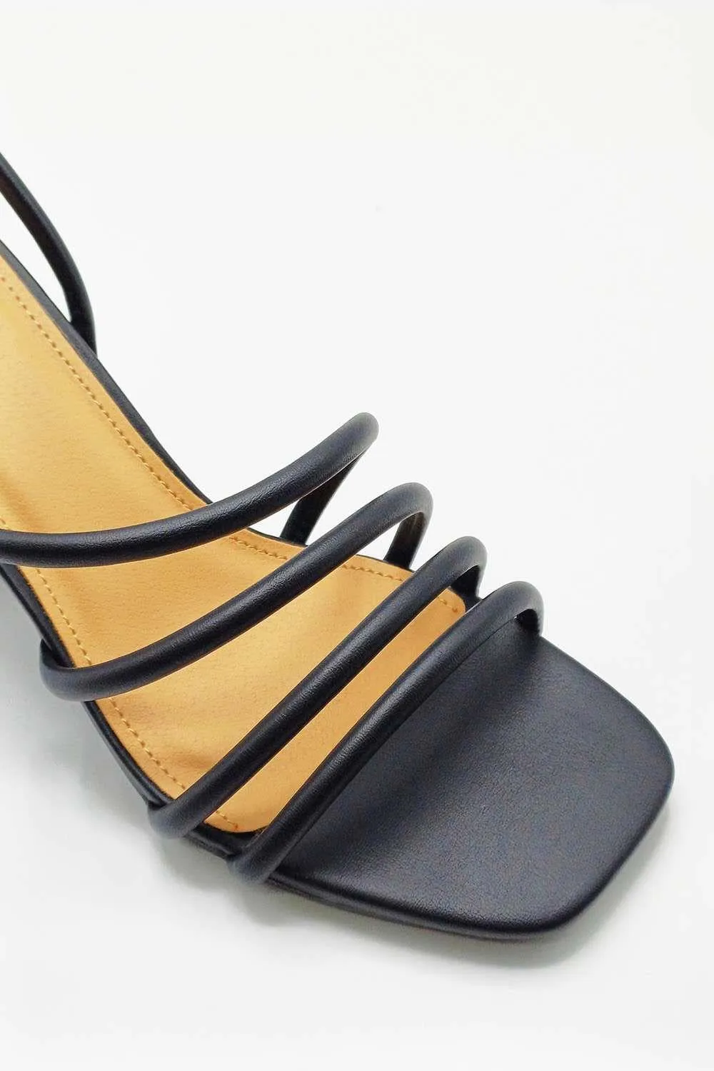 Milena Square Toe Strappy Block Heel Sandals in Black