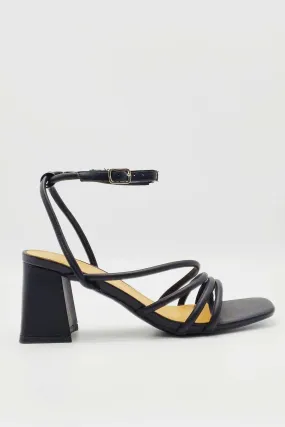 Milena Square Toe Strappy Block Heel Sandals in Black