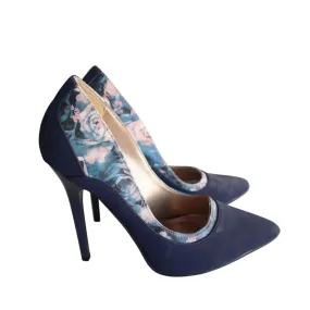 Navy Floral Print Stiletto High Heels By Qupid Size 7 Womens Elegant Party Shoes