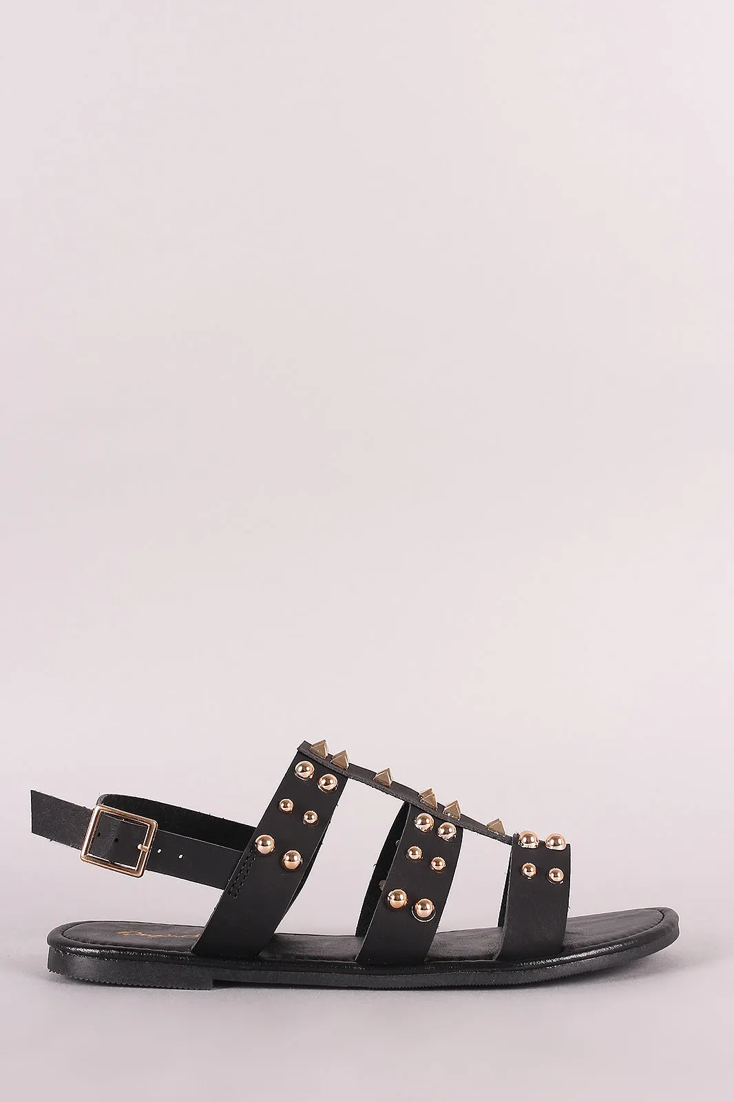 Qupid Studded Strappy Slingback Flat Sandal