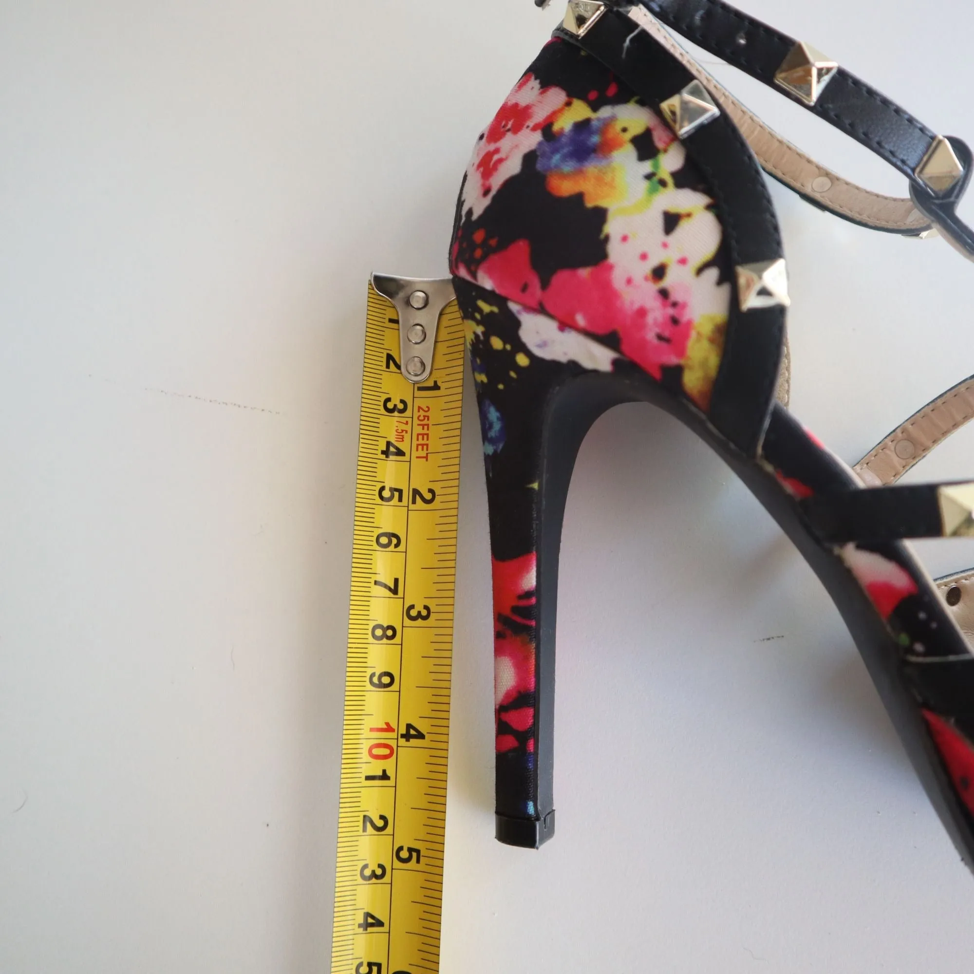 Qupid Womens Multi-Color Floral Print Stiletto Heels With Studded Straps & Buckle