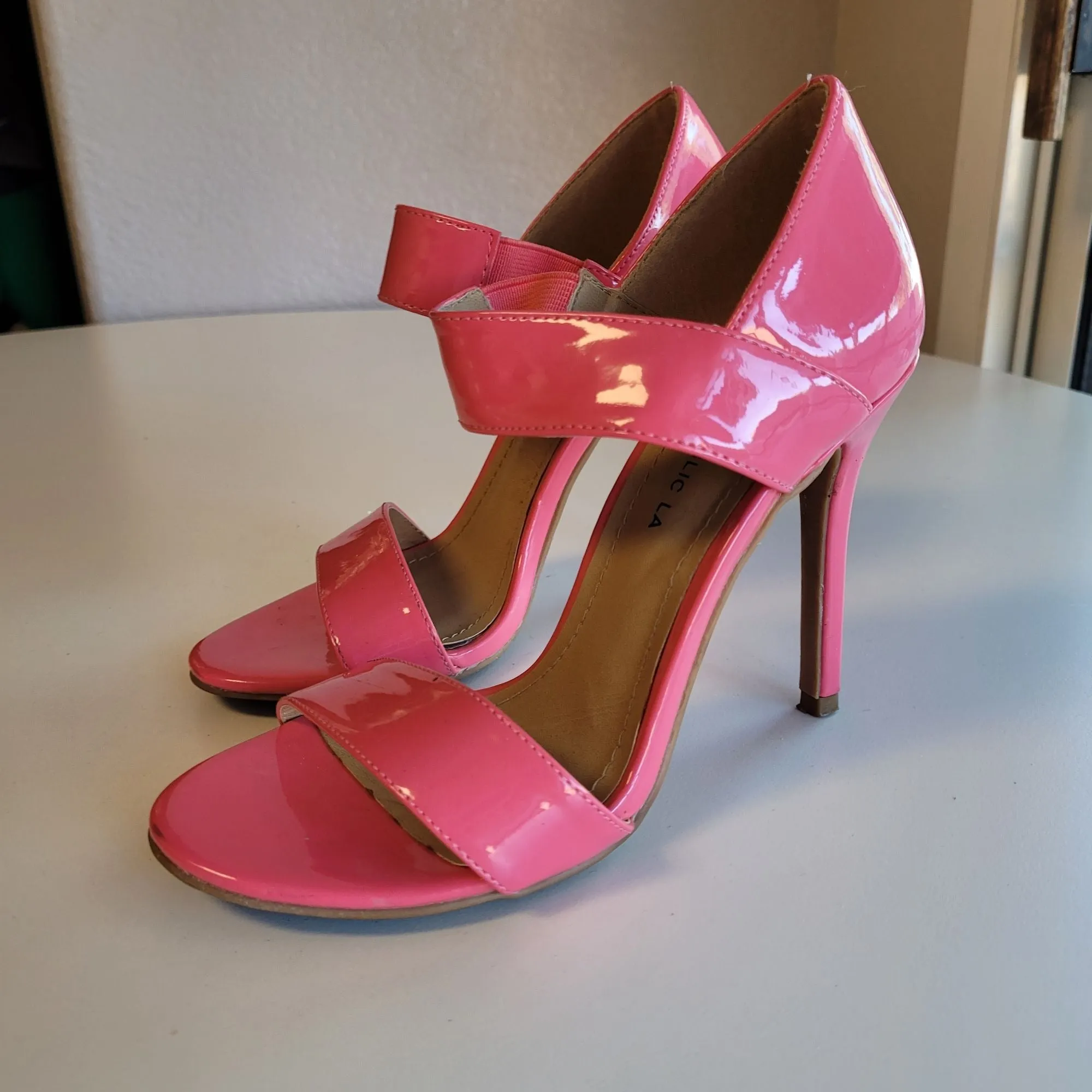 Shoe Republic LA Women's Size 6 Pink Patent Double-Band Stiletto Heel Sandal