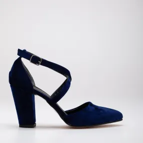 Sina - Dark Blue Velvet Criss Cross Heels