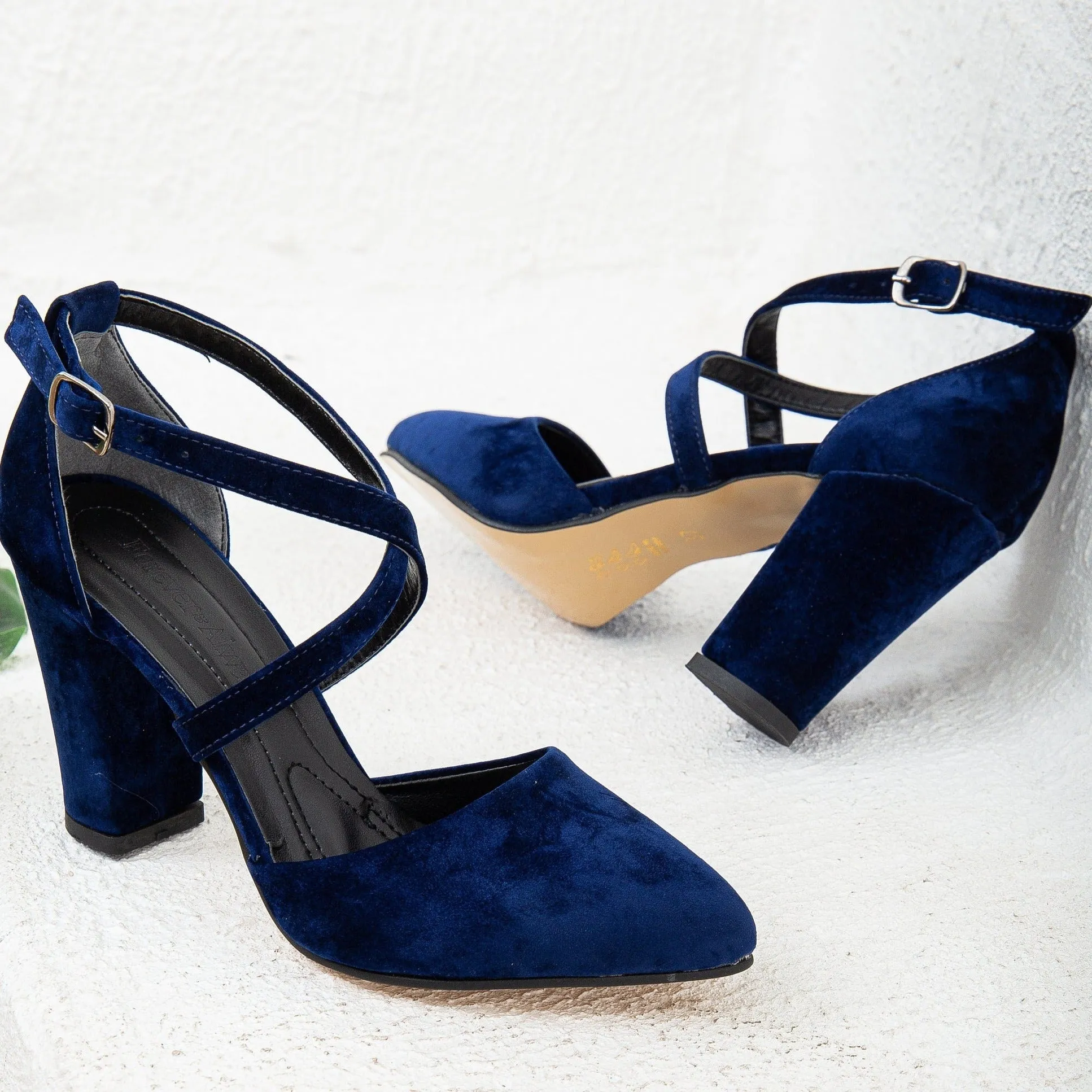 Sina - Dark Blue Velvet Criss Cross Heels