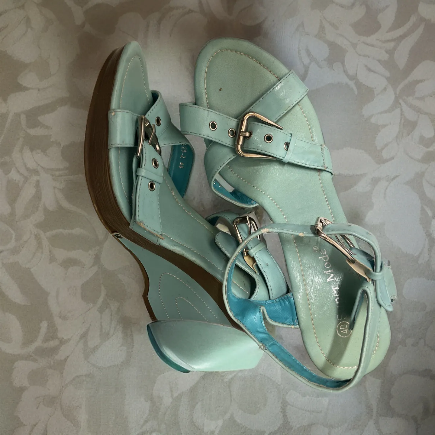 vintage super mod women strappy flip blue sandal size 40